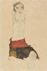 Jeune fille à moitié nue assise